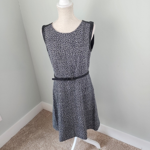 Liz Claiborne Sleeveless Black Grey Belted Midi Zip Up Dress Women’s 10 - Picture 1 of 7